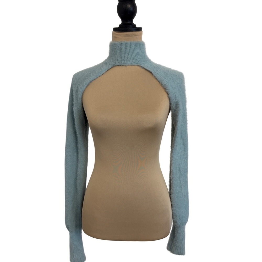 Zara Light Blue Fuzzy Eyelash Knit Shrug Sweater Size Medium